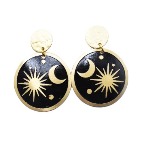 Ear Studs Sun and Moon Black