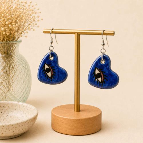 Earrings Ceramic Hearts Blue Eye
