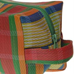 Toiletries/wash bag recycled plastic cement bags, multicoloured bright stripes 22x12x11cm