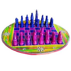 Luxury African stone handmade chess set pink/blue Fair Trade round board 30cm