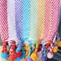 Throw/Bedspread Soft Recycled Cotton Multi Coloured Stripes 150x125cm