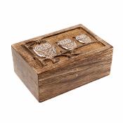 Box, mango wood, 3 owls 15x10x6cm