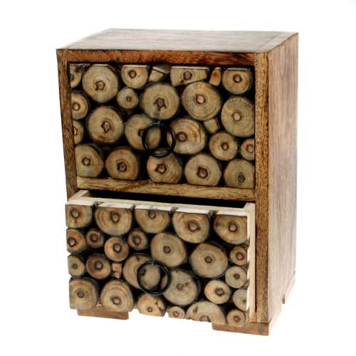 Mini chest of 2 drawers, decorative mango wood branch slices