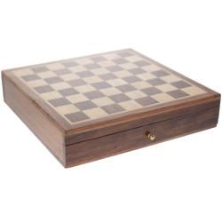 Small wooden chess set sheesham wood pieces in pullout drawer 16x16x3.5