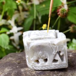 Soapstone elephant incense/candle holder, 8 x 6cm