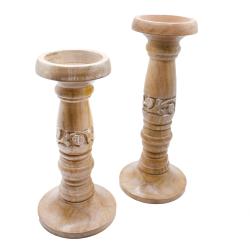 Candlestick/holder Hand Carved Eco-friendly Mango Wood Natural Colour 25cm height