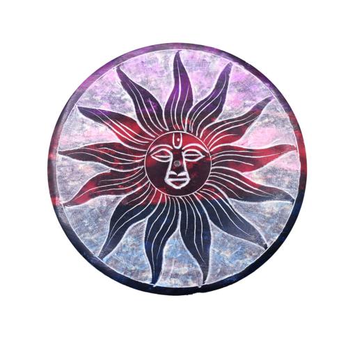 Incense Holder Round, Soapstone, Sun 10cm diameter