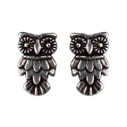 Ear studs, silver colour, Owl