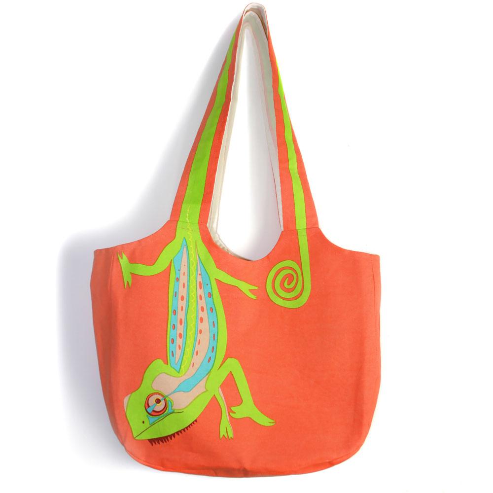 Shoulder bag, cotton, chameleon