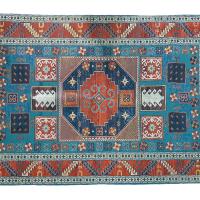 Rug indoor or outdoor, recycled plastic 60 x 100cm blue border
