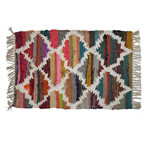 Dhurrie rug, recycled cotton & polyester Moroccan style handwoven 60x90cm
