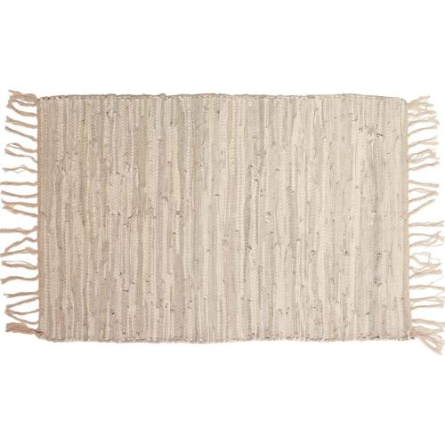 Rag rug recycled leather handmade beige 100x150cm