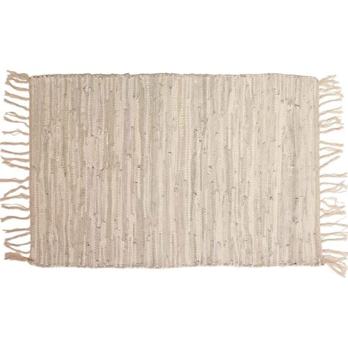 Rag rug recycled leather beige 100x150cm