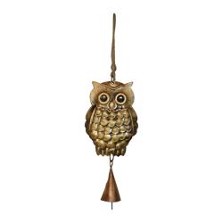 Hanging bell recycled wrought iron, owl 7 x 17cm