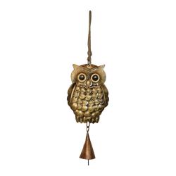 Hanging bell recycled wrought iron, owl 7 x 17cm