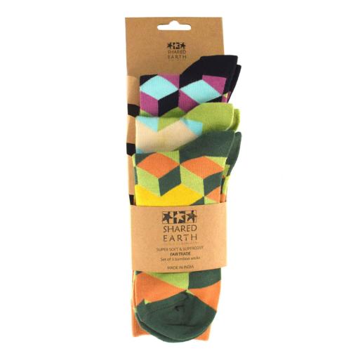 3 Pairs Bamboo Socks Cubes (3 Colourways) UK 7-11 Mens Fair Trade Eco