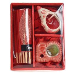 Rose incense and candle giftset with elephant shaped t-light, 8.5 x 7 x 4cm