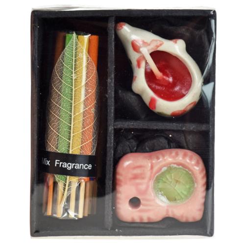 Mixed scent incense and candle giftset with elephant shaped t-light