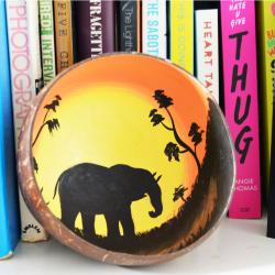 Coconut bowl, painted elephant
