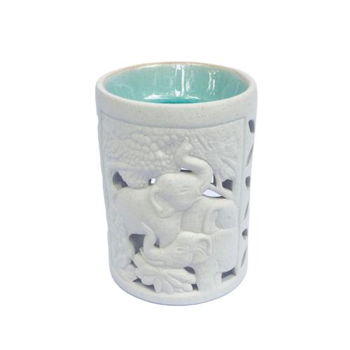 Oil Burner Glazed Cut Out Design Elephant Herd