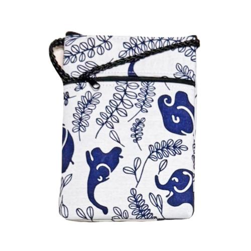 Shoulder Purse / Bag Cotton Elephants 12 x 17cm
