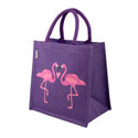 Jute shopping bag, square, 2 flamingos