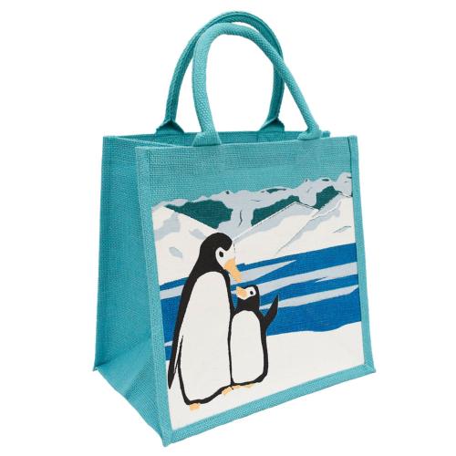 Jute shopping bag, penguin and chick