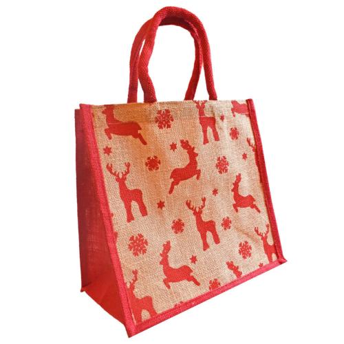 Jute shopper or Christmas gift bag, reindeer design, 30x30cm