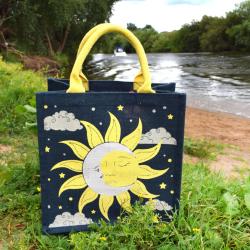 Jute shopping bag, Sun and Moon 30x30cm