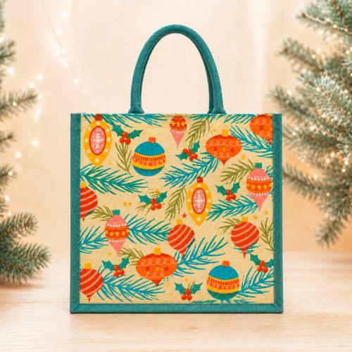 Jute Gift / Shopping Bag, Baubles 30x30cm