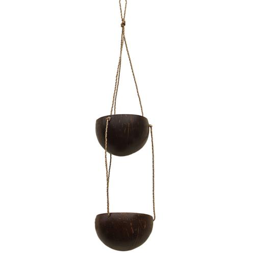 Coconut hanging planter/light holder 2-tier natural