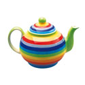 Teapot rainbow horizontal stripes ceramic hand painted 15cm height