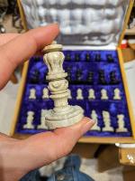 Luxury wooden chess set soapstone pieces hand carved Fair Trade 30x30cm