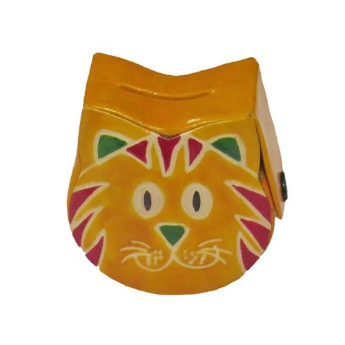 Money Box Leather, Cat Yellow 8.5 x 8 x 4.5cm