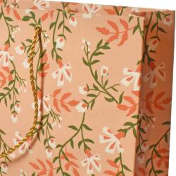 Gift Bag Handmade Paper Floral Design on Pink 31 x 20 x 7.5cm