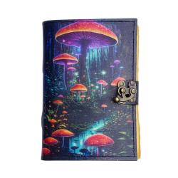 Notebook with Clasp Leather Bound Toadstools 13 x 18cm
