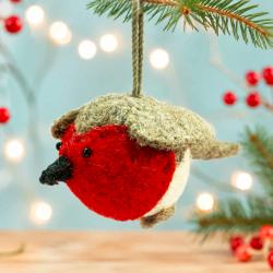 Hanging Decoration Handcrafted Felt Robin 10x10cm