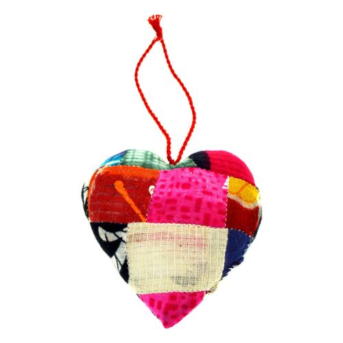 Hanging decoration, heart, recycled sari silk