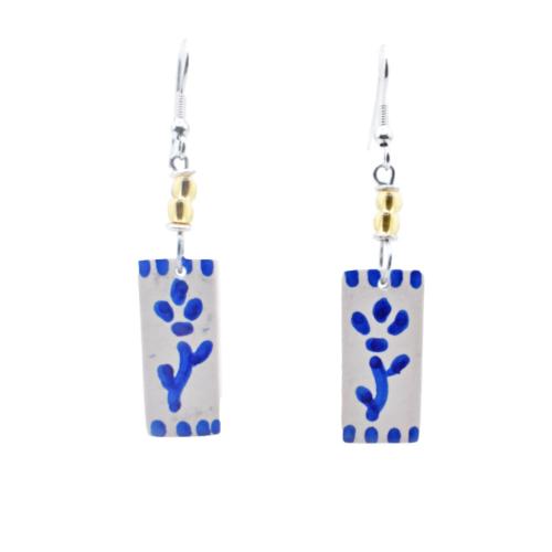 Earrings Kisii Stone Rectangle with Blue Flower