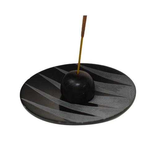 Incense holder palewa soapstone round plate with loose ball top, 10cm