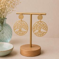 Ear studs, brass tree of life motif + disc
