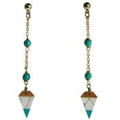 Ear studs turquoise triangle on chain with beads