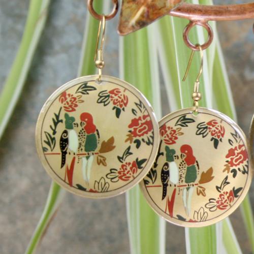 Earrings gold coloured with parrots