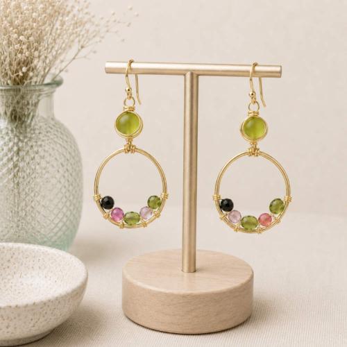Earrings Green Stone + 5 Smaller Stones