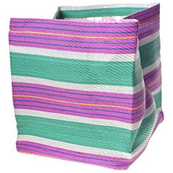 Planter plant holder recycled plastic cement bags, green pink stripes 20x20x20cm