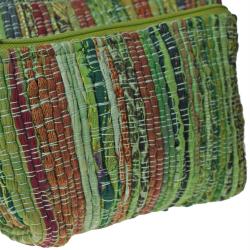 Set of 2 rag chindi pouch bags recycled sari base colour green 24x14 & 18x12cm