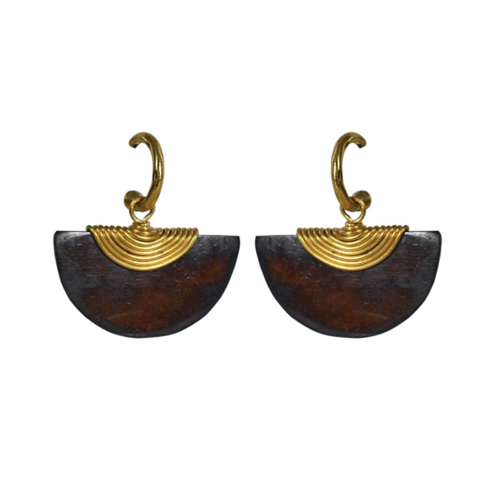 Earrings, Semicircular brown bone and brass 4 (L) x 4 (W) cm