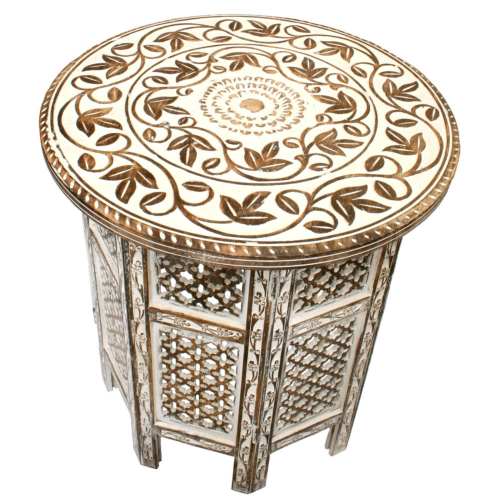 Coffee/Occasional table  hand carved eco mango wood round, whitewashed