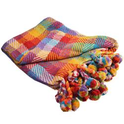 Throw/Bedspread Soft Recycled Material Multi Coloured Checks 150x125cm