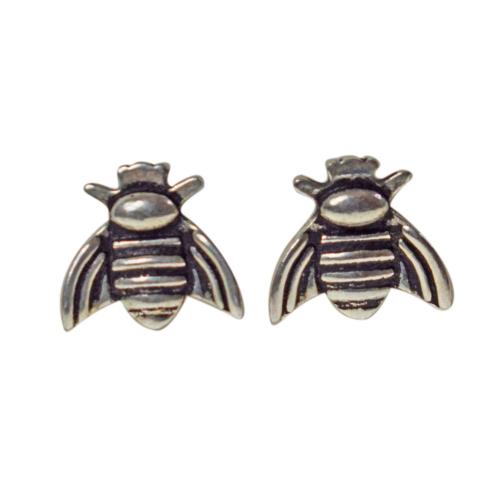 Brass ear studs bee shape silver colour